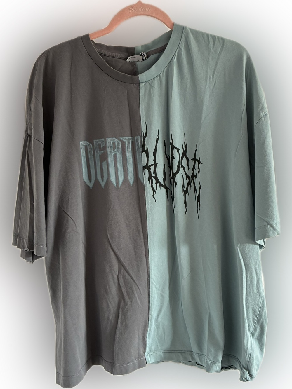 ASOS Design Cotton Grunge Style Gray and Mint Graphic Tee XL